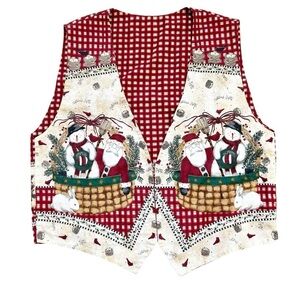 Vintage Handmade Christmas Vest Frosty the Snowman & Santa Ugly Christmas Vest